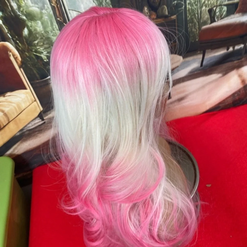 White and hot pink wig with bangs